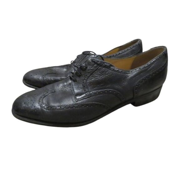 SALVATORE FERRAGAMO Black Leather Wingtip Brogue Oxford Shoes - Size US 9.5 D - Picture 1 of 16